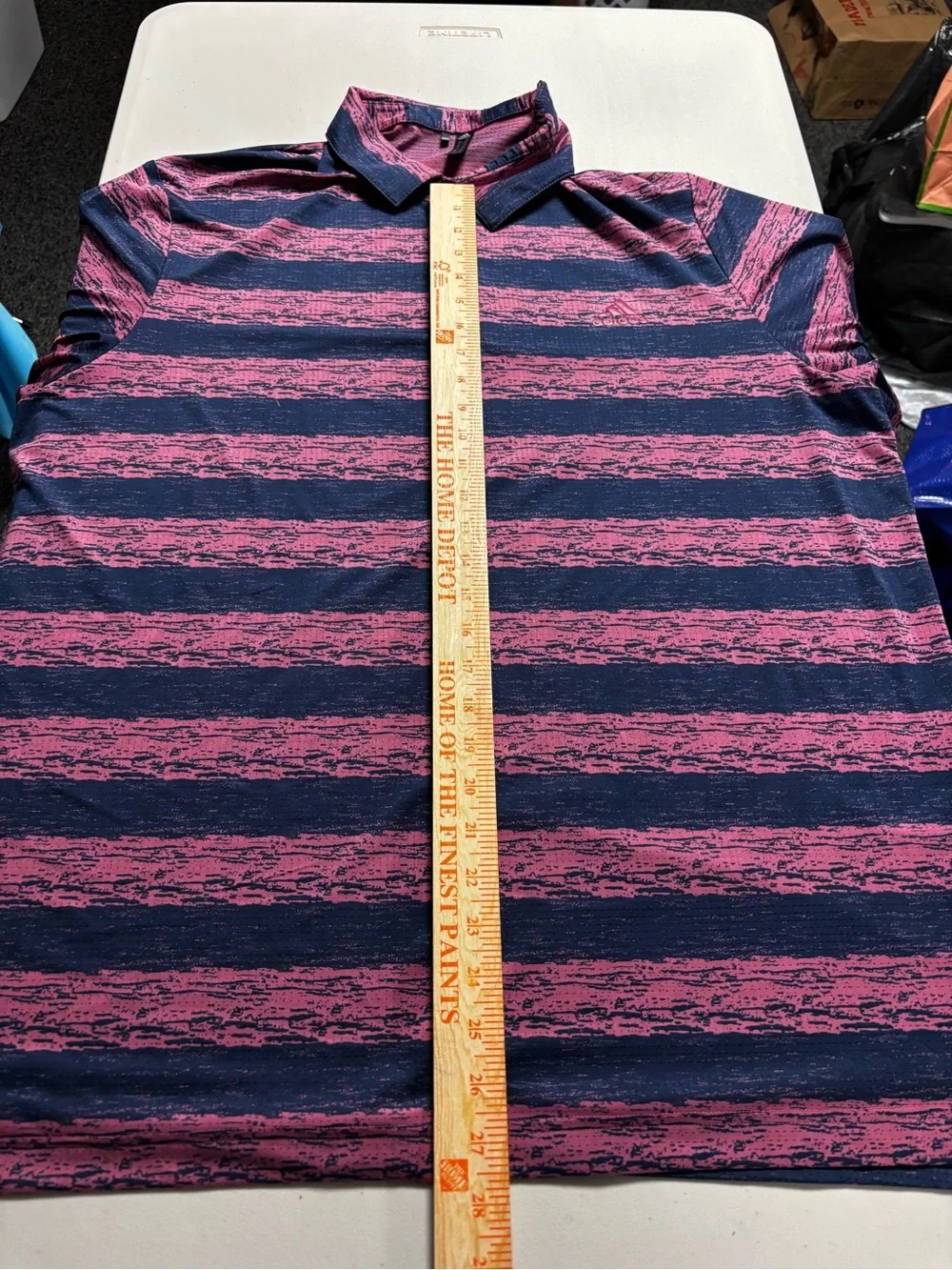 adidas Men's Pink and Navy Striped TPC Boston Golf Polo